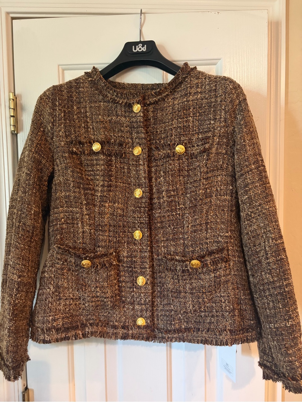 MOTF Brown Tweed Gold Button Jacket NWT